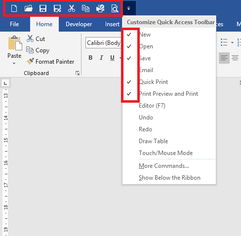 quick acces tool bar